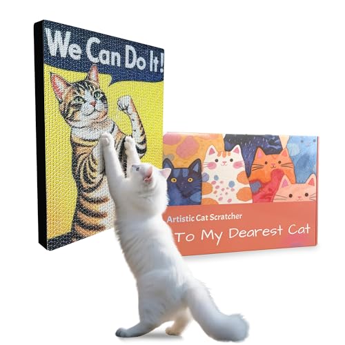 Art Cat Scratching Pad,Wall Scratcher for Indoor Cats - 16.54x11.81x1.18 Inches, Double-Sided Use, Cat Cardboard Scratcher Fits All Breeds & Sizes, Easy to Install,Cat Gifts - color: We Can Do it