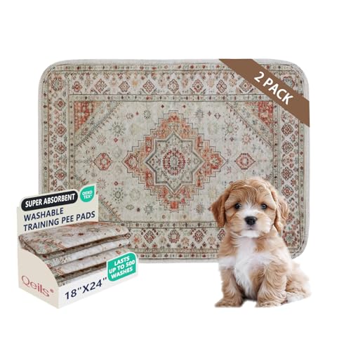 Qeils Washable Pee Pads, Reusable Puppy Pads Super Absorbent Leakproof Dog Training Pads, Non-Slip Wee Wee Pads for Crate, Floor, Potty Pads Feeding Mat Dog Pee 2 Pack 18"x24" - size: 18"*24"(Pack of 2)