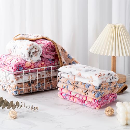 1 Pack 3 Blankets Super Soft Fluffy Premium Fleece Pet Blanket Flannel Paw Printed Throw for Dog Puppy Cat (Large 41x31'', Brown, Pink, White) - color: White, Pink, Brown, size: 41x31 inch(Pack of 3)