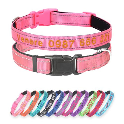Padded Dog Collar,Soft Neoprene Personalized Pet Collar,Custom Embroidered Pet Name and Phone Number,Breathable Nylon Dog Collars,Quick Release Snap Buckle Dog Collar,Pink - color: Pink