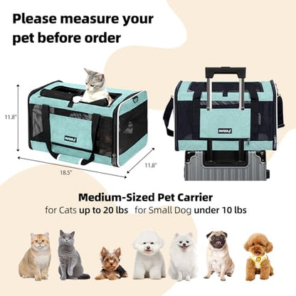 Cat Carrier Soft-Sided Travel Bag for Medium to Large Cats Over 15lbs, Small Dog Carrier Crate Top Entry Breathable Mesh Puppy 12 Pounds, Pet Rabbit Carrying Cage Kennel Collapsible Teal - color: Teal