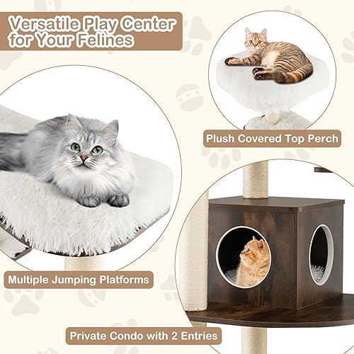 PETSITE Tall Cat Tree for Indoor Cats, 71 Inches Multi-Level Modern Cat Tower with Plush Perch, Cozy Condo, Platforms, Sisal Scratching Posts, EVA Massage Comb & Removable Cushions (Brown) - color: Brown