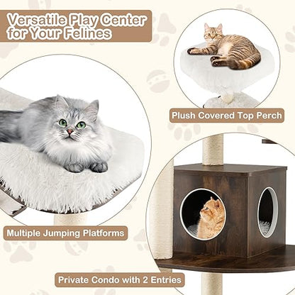 PETSITE Tall Cat Tree for Indoor Cats, 71 Inches Multi-Level Modern Cat Tower with Plush Perch, Cozy Condo, Platforms, Sisal Scratching Posts, EVA Massage Comb & Removable Cushions (Brown) - color: Brown