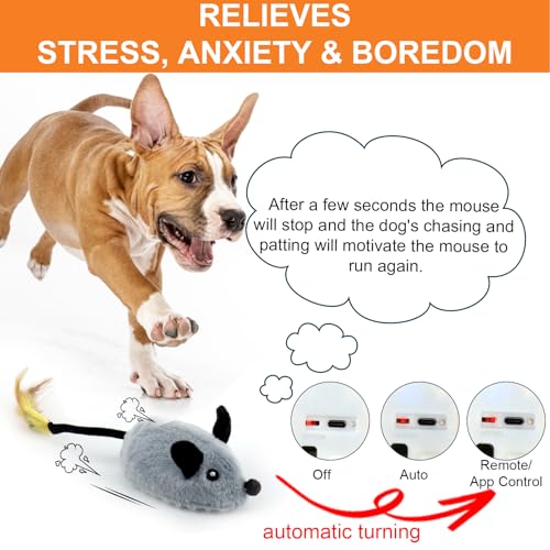 BABORUI Interactive Dog Toys Mouse, Remote Control Escaping Mice Squeaky Dog Toy with Lights & Auto-Turn, Rechargeable Moving Dog Toys for Small/Medium/Large Dogs & Cats(Grey) - color: Remote Control