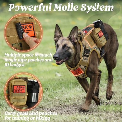 rabbitgoo Tactical Dog Harness Medium Sized, Heavy Duty Pet Harness with Handle, No-Pull Service Vest Medium Breed, Adjustable Military Dog Vest for Training Hunting Walking, Brown Camo, M - color: Brown Camo, size: Medium