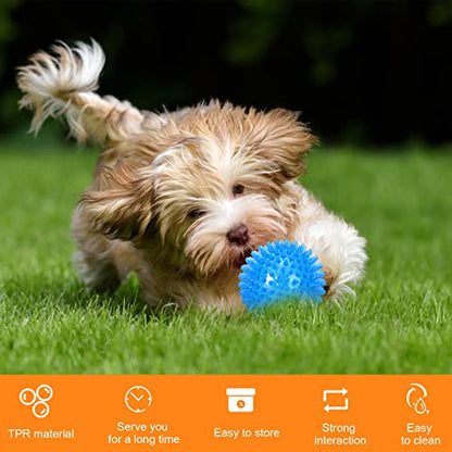 Yexiya 16 Pcs Dog Squeaky Toys Bulk Set Spiky Dogs Donut Bone Teething Toys Squeaky Balls TPR Rubber Toss Fetch for Puppy Small Medium Puppy Aggressive Chewers Training Fetching
