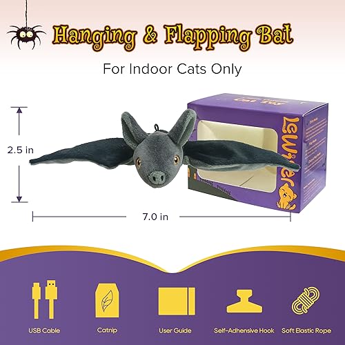 LEWISER Cat Toys, Flapping Wings Cute Bat, No Flying, Chirping Bird Interactive Catnip Toy for Kitten or Small Dogs, Touch Activated, Rechargeable - color: Flap Bat
