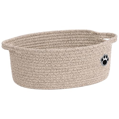 Dog Toy Basket, Woven Rope Storage Basket for Cat Toys, Diapers, Towels, Small Baby Gift Baskets for Living Room Nursery, Brown - color: All Brown, size: 12"L x 8"W x 5"H