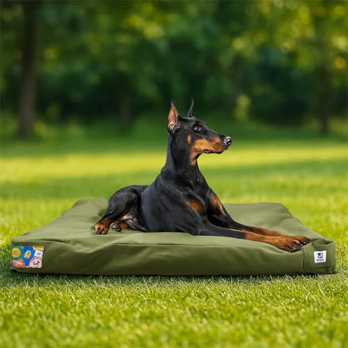 Sytopia 42 Inch Indestructible Canvas Outdoor Dog Bed for Extra Large Dogs, Chew Proof Waterproof Pet Bed with Machine Washable Removable Cover, Durable Indoor Patio Pet Pad for Crate, Green - color: Green, size: X-Large