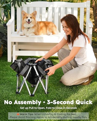 Pecute Elevated Dog Bed with Cooling Blanket, Chew Proof Outdoor Pet Cot for Medium Dogs, Tool-Free Assembly & 360° Breathable Mesh for Summer Camping, Orthopedic Joint Support, L, 31.9×29.5×7.9" - size: L(31.9 × 29.5 × 7.9'')