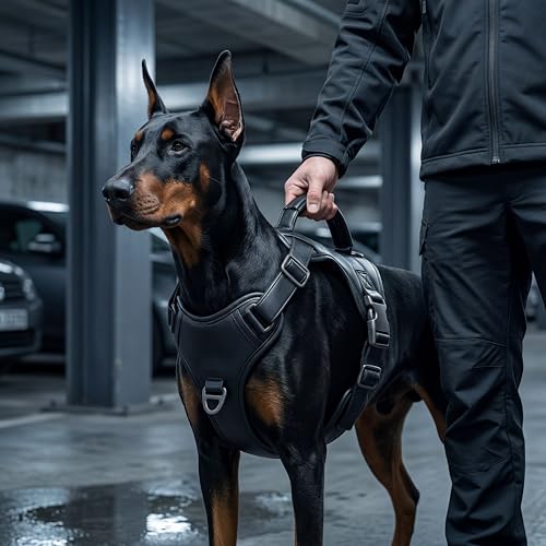 CANAGAN Premium Vegan Leather Dog Harness for Large Dogs – Adjustable, No-Pull, Escape-Proof, Dual Leash Rings & Top Handle, Zinc Alloy Buckles – Perfect for Urban & Outdoor Walks - size: L: Chest(22" - 32")