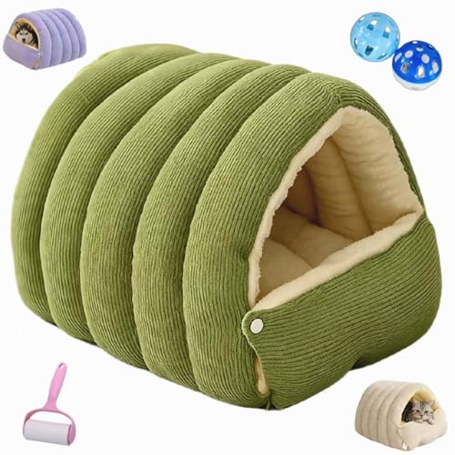 Enclosed Cat Bed - Removable & Washable Cozy Cave Dog Nest, Soft Plush Cushion Pet Nest for Indoor Cats & Small Dogs, Warm Closed-Off at Bed Cave Sleeping Bag (Light Green,Small) - color: light green, size: Small