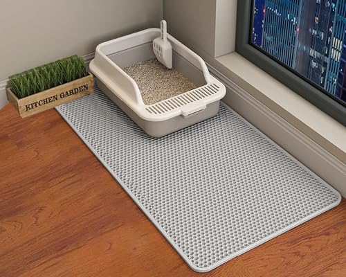 HCY&WLD Cat Litter Mat, 45x26 Inch Extra Large&Long Double Layer Cat Litter Box Mat, EVA Non-Slip, Waterproof Urine Proof Litter Trapping Mat, Easy Clean Scatter Control (45x26 Inch, Gray) - color: Gray