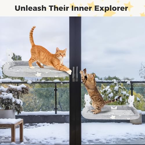 Cat Window Perch,Cordless Cat Window Hammock for Wall with 4 Strong Suction Cups,Solid Metal Frame and Two Replaceable Covers,Foldable Cats Bed for Large Cats and Kittens,Indoor Pet Seat,Grey L - size: Large