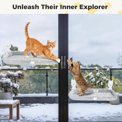 Cat Window Perch,Cordless Cat Window Hammock for Wall with 4 Strong Suction Cups,Solid Metal Frame and Two Replaceable Covers,Foldable Cats Bed for Large Cats and Kittens,Indoor Pet Seat,Grey L - size: Large