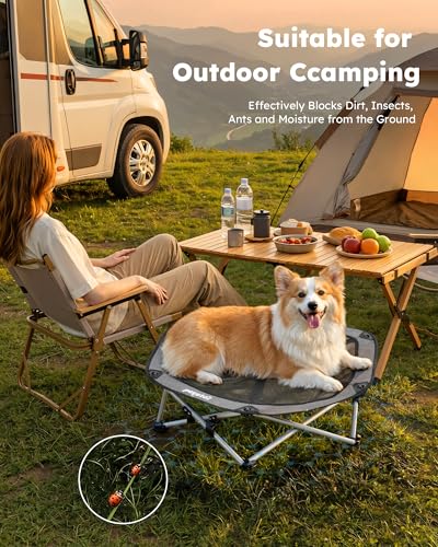 Pecute Elevated Dog Bed with Cooling Blanket, Chew Proof Outdoor Pet Cot for Medium Dogs, Tool-Free Assembly & 360° Breathable Mesh for Summer Camping, Orthopedic Joint Support, L, 31.9×29.5×7.9" - size: L(31.9 × 29.5 × 7.9'')