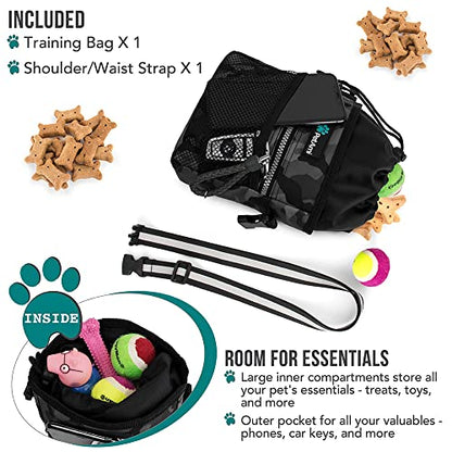 PetAmi Dog Treat Pouch, Pet Treat Pouch for Training, Dog Walking Bag Holder for Kibbles, Pet Food Toy, Dog Trainer Essentials Supplies, Poop Bag Dispenser, 3 Ways to Wear (Camo Black) - color: Camo Black