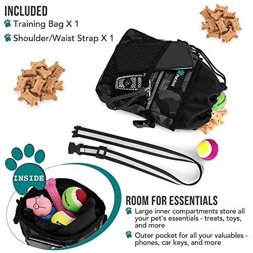 PetAmi Dog Treat Pouch, Pet Treat Pouch for Training, Dog Walking Bag Holder for Kibbles, Pet Food Toy, Dog Trainer Essentials Supplies, Poop Bag Dispenser, 3 Ways to Wear (Camo Black) - color: Camo Black
