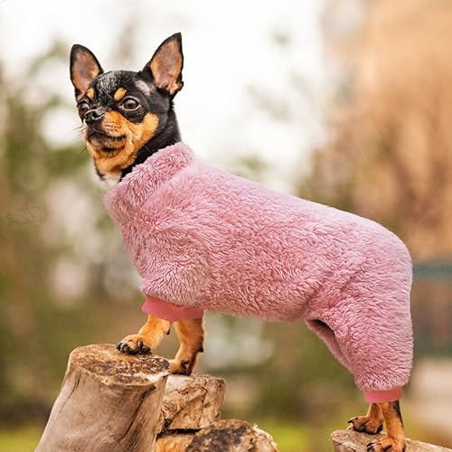 Idepet Velvet Dog Pajamas, Turtleneck Dog Sweater Fuzzy Plush Onesie Soft Cat Apparel Pet Clothes Winter Outfit Doggy Pjs Puppy Jumpsuit for Small Dogs Cats (Pink,XS) - color: Pink, size: X-Small