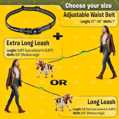 Exquisite Hands-Free Leash for Medium Dogs: Ultimate Comfort & Freedom for Running, Walking, Hiking. Premium Quality, Durable & Versatile Waist Dog Leash Belt. Your Dog Will Love It - color: Black & Green