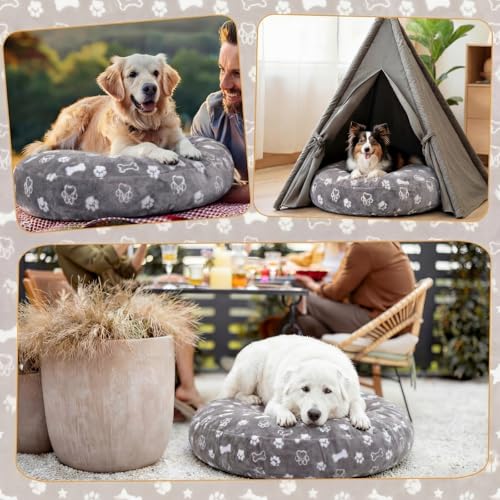 Oudain Washable Round Dog Bed Cover 45" x 45" x 11" Gray Paw Bone Prints Waterproof Dog Bed Cover Replacement for Round and Donut Dogs Beds Scratch Resistant Mattress Protector - size: 45" X 45" X 11", style: Gray Bone Paw Print