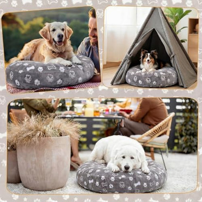 Oudain Washable Round Dog Bed Cover 45" x 45" x 11" Gray Paw Bone Prints Waterproof Dog Bed Cover Replacement for Round and Donut Dogs Beds Scratch Resistant Mattress Protector - size: 45" X 45" X 11", style: Gray Bone Paw Print