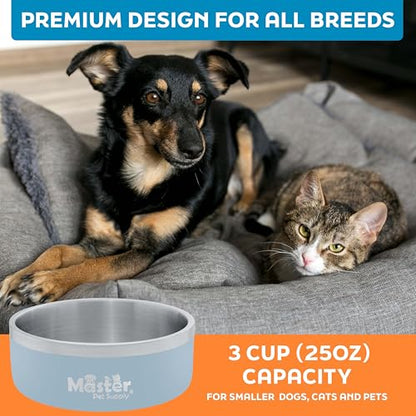 Master Pet Supply Stainless Steel Dog Bowls - 25 oz, Heavy Duty - Glacier Blue, Double Wall Extra-Thick Insulated, Non-Slip Pet Water Bowl for Dogs, Cats & Pets, Anti Rust Metal, Dish Washer Safe - color: Glacier Blue, size: 3 Cups (25 oz)