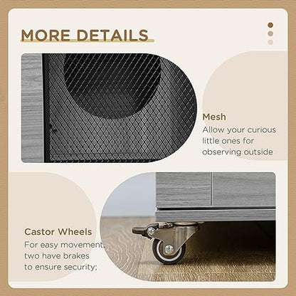 PawHut Luxury Cat House with Wheels, Kitty Cage Catio Villa for Indoor Cats with Scratching Posts, Condo, Flap Door, Cushion, Gray, 31.5" x 20" x 48.5"