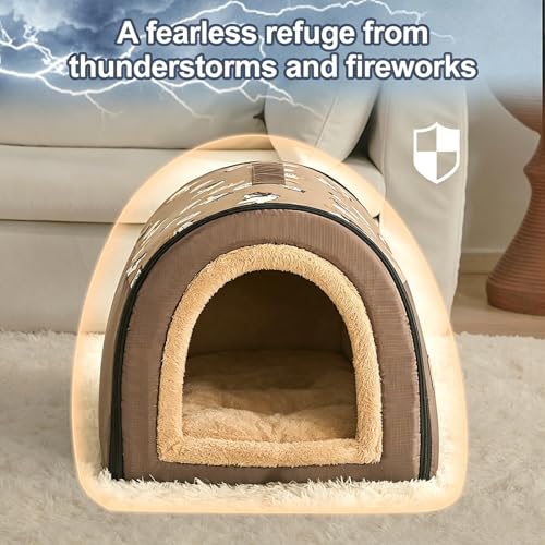 Jiupety Indoor Dog House, 2 in 1 Portable Foldable House Bed with Cover, Pet Tent & Cave Bed for Small Medium Dog, L(21"×17"×15"), Up to 16 Lb, Brown - style: L