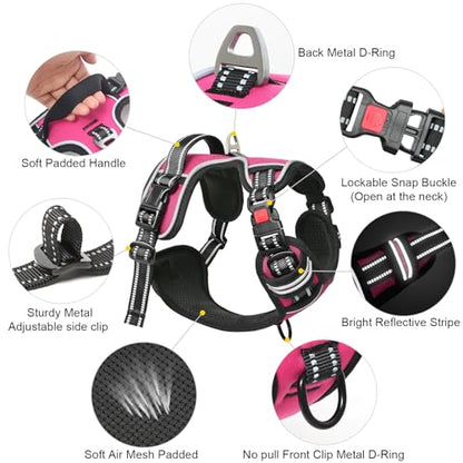 No Pull Dog Harness, No Choke Front Lead Dog Reflective Harness, Adjustable Soft Padded Pet Vest with Easy Control Handle for Small Medium Large Dogs, S - color: Lock-Rosy, size: Small (Pack of 1)