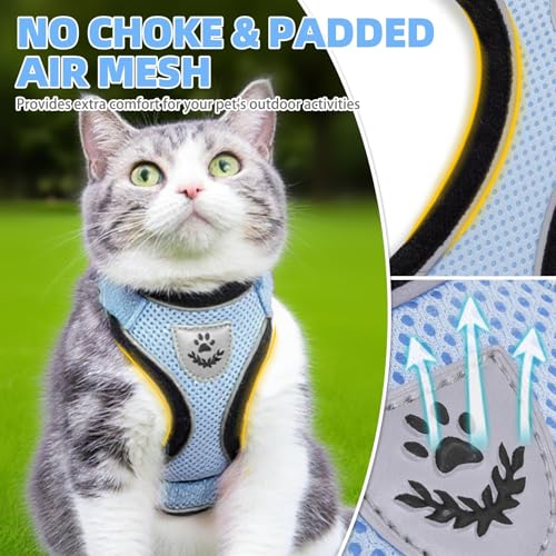 PUPTECK Cat Harness and Leash Set Escape Proof Reflective Cat Walking Harness Adjustable Soft Breathable Mesh Vest for Small Pets, Sky Blue, XS - color: Sky Blue, size: XS (NECK 8.5", CHEST 11"-14")