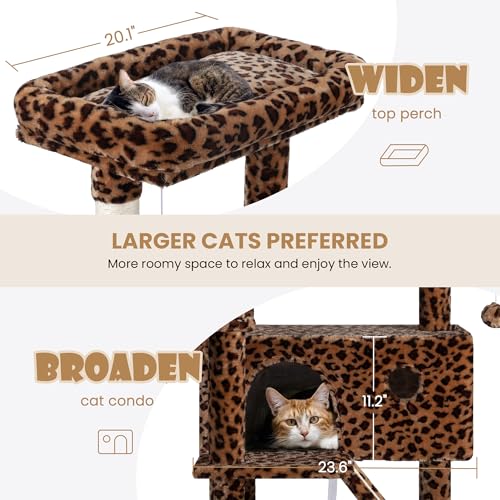 SHA CERLIN 81in Multi-Level Tall Cat Tree Tower for Indoor Kitties/Larger Cat Condo Furniture with Hammock/Cozy Pussycat Perches/Sisal Scratching Posts/Pet House/Wide Base/Leopard Print - color: Leopard Print