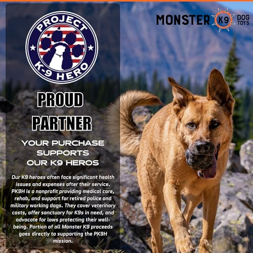 Monster K9 Indestructible XL Dog Ball – Lifetime Replacement - Durable Dog Toy for Aggressive Chewers - Safe, Non-Toxic Natural Rubber - Chew, Fetch, Stuff with Treats - USA Made - 4” (Soft Ball Size)