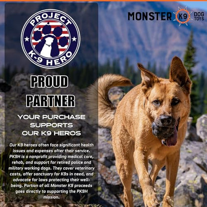Monster K9 Indestructible XL Dog Ball – Lifetime Replacement - Durable Dog Toy for Aggressive Chewers - Safe, Non-Toxic Natural Rubber - Chew, Fetch, Stuff with Treats - USA Made - 4” (Soft Ball Size)