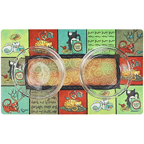 Drymate Cat Bowl Placemat, Pet Food Feeding Mat - Absorbent Fabric, Waterproof Backing, Slip-Resistant - Machine Washable/Durable (USA Made) (12” x 20”) (Kitty Chaos) - color: Kitty Chaos, size: Small (12" x 20")
