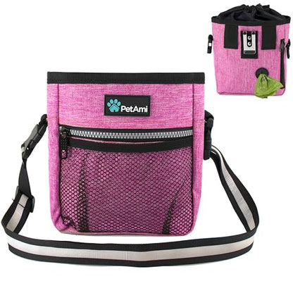 PetAmi Dog Treat Pouch, Pet Treat Pouch for Training, Dog Walking Bag Holder for Kibbles, Pet Food Toy, Dog Trainer Essentials Supplies, Poop Bag Dispenser, 3 Ways to Wear (Pink) - color: Heather Pink