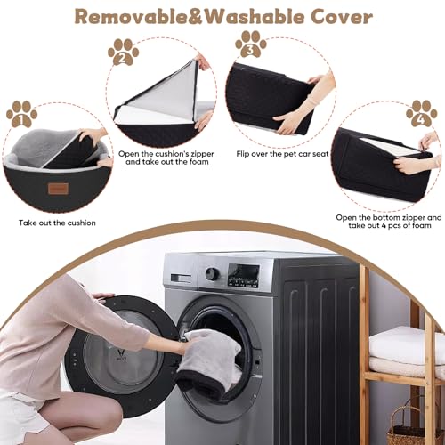 Dog Car Seats for Small Dogs, Detachable Dog Booster Car Seat with Storage Pockets Safety Belt, Pet Booster Cushion for Medium Dogs, Foldable Pet Sofa Cushion & Travel Bed