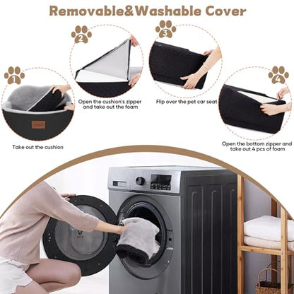 Dog Car Seats for Small Dogs, Detachable Dog Booster Car Seat with Storage Pockets Safety Belt, Pet Booster Cushion for Medium Dogs, Foldable Pet Sofa Cushion & Travel Bed