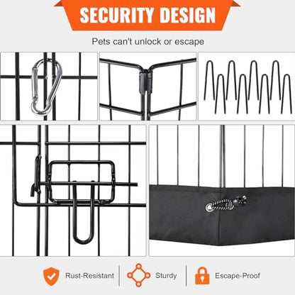 VEVOR Foldable Metal Dog Exercise Pen, Pet Playpen Dog Fence for Camping with Top Cover and Bottom Pad, 24" H 8 Panels, Puppy Crate Kennel Indoor Outdoor for Medium Dogs, Both for Home&Yard - size: 8 panels 24*24in, style: Playpen + Top Cover & Bottom Pad