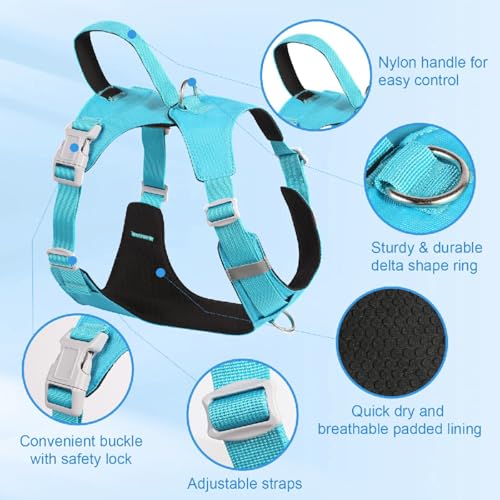 No Pull Dog Harness with Handle, Adjustable Soft Pet Vest Harness with Lightweight for Small Medium Large Sized Dog,Blue,S - color: Blue, size: S
