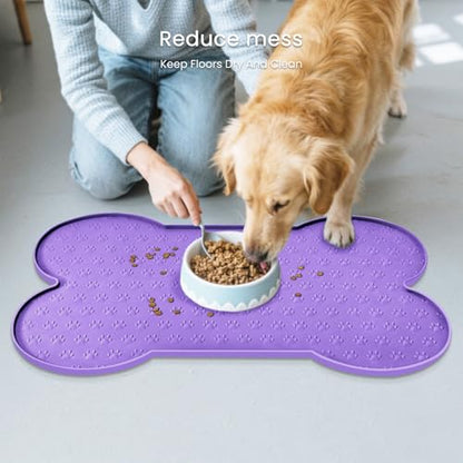 PWTAA Dog Food Mat Anti-Slip Silicone Dog Bowl Mat Thicker Pet Placemat Waterproof Cat Feeder Pad with Raised Edge Puppy Kitten Feeding Mats Suitable Small Medium-Sized Dogs Cats Eating Tray - color: Purple, size: 19.4" x 9.8"