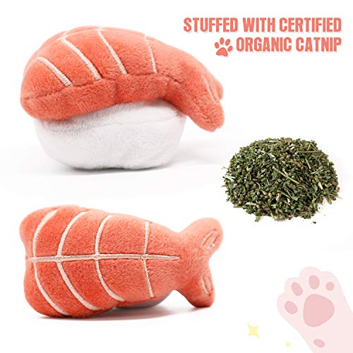 CiyvoLyeen 6 Pack Sushi Cat Toys with Catnip Sushi Roll Pillow Kitten Chew Bite Supplies Boredom Relief Fluffy Kitty Teeth Cleaning Chewing Cat Lovers Interactive Plush - color: Sushi - 6Pcs