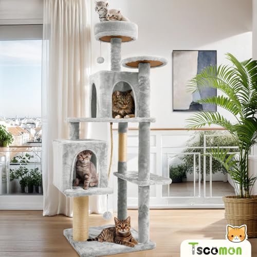 58.5inch Large Cat Tree Tower Condo for Indoor Cats, Soft Plush Multi-Level Climbing Tree Cat House, Scratching Post, More Entrance/Exit, Sisal Rope, Light Grey - color: Light Grey