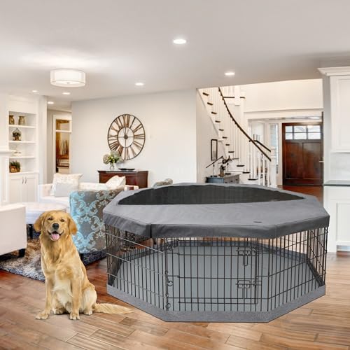 PETIME Foldable Metal Dog Exercise Pen/Pet Puppy Playpen Kennels Yard Fence Indoor/Outdoor 8 Panel 24" W x 36" H with Top Cover and Bottom Pad (Playpen+Bottom+Top Cover, 8 Panels 36" H) - size: 36''H