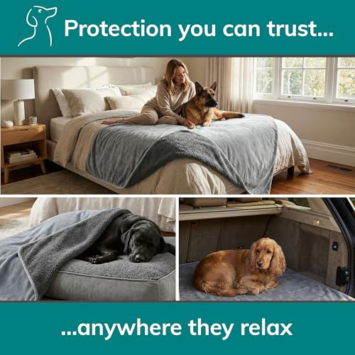 Waterproof Dog Blanket Washable – Leakproof XXL Dog Blanket for Bed, Sectional & Large Couch, Reversible - Gray Microfiber & Gray Sherpa Fleece, 60x79 Inches. - color: Gray Microfiber/Gray Sherpa, size: XXL (60" x 79")