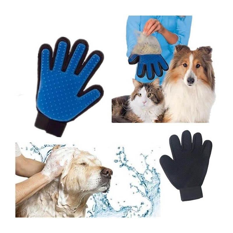 Pet Hair Remover Glove - Gentle Pet Grooming Glove Brush - Deshedding Glove - Massage Mitt with Enhanced Five Finger Design - Perfect for Dogs & Cats with Long & Short Fur - 1 Pack (Right-Hand), Blue