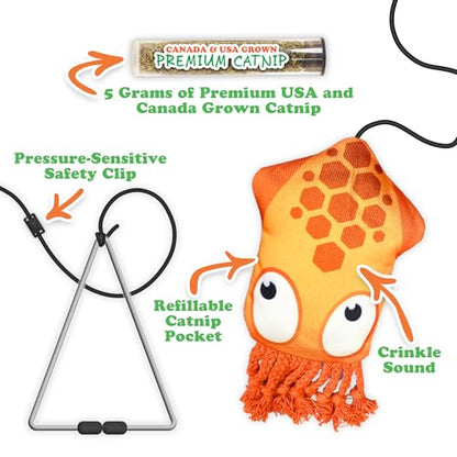 Meowijuana Jump 'n' Jamb Door Hanging Cat Toy | Deep Sea Squid | Refillable Interactive Catnip Toy | Promotes Play and Cat Health | Includes Potent Catnip Grown in North America - color: Deep Sea Squid