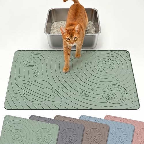 OHMO Cat Litter Mat Medium 23.6x15.7in, Sage Green Silicone Rubber Scatter Control Kitty Litter Box Trapping Mat, Waterproof Easy to Clean, Odorless Pet Supplies, Indoor Cat Essentials - color: Sage Green, size: 23.6"L x 15.7"W