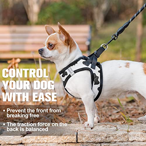 BEAUTYZOO Small Dog Harness and Leash Set, Cow Print Step in Dog Harness No Pull No Choke Puppy Harness Reflective for XXS XS S Dogs Cats, Soft Padded Mesh Vest Harnesses Girl and Boy Pets - color: Black White, size: XX-Small(Chest Girth 11.5"-13")