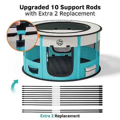 Dog Playpen Puppy Play Pen Indoors Pet Crate Small Dog Cage Portable Foldable Cat Kennel for Kitten Hamster Rabbit Bunny Guinea Pig with Collapsible Food Bowl Carrying Case - color: Cyan, style: S